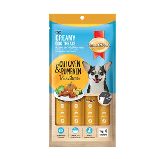 SmartHeart Creamy Dog Treats Chicken and Pumpkin Flavor 15g x 4 Sachets