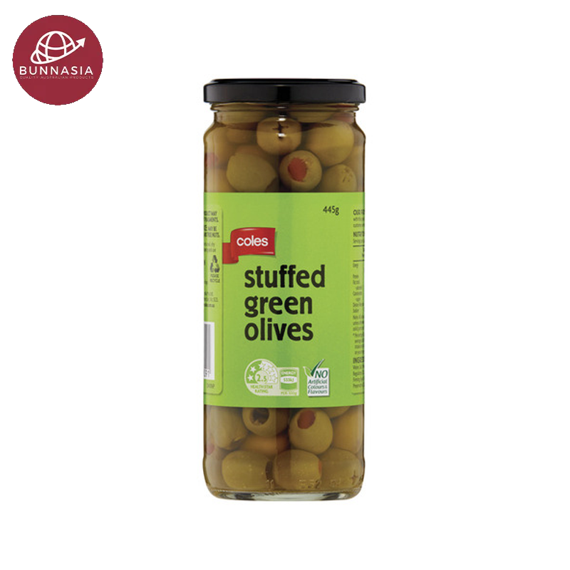 Coles Stuffed Green Olives 445g