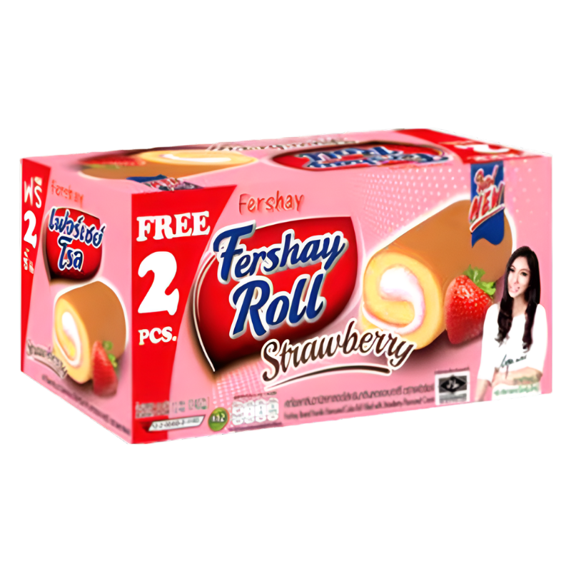 Fershay Roll Strawberry Flavoured Cake Roll Filled With Cream 240g Pack of 12pcs