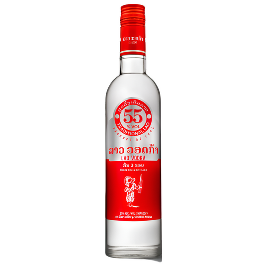 LAO VODKA TRADITIOAL LAO THREE TIMES DISTILLED 55% ALC Size 500 ML