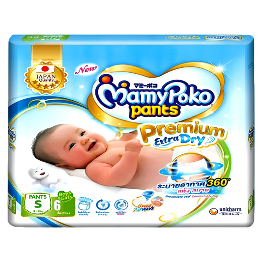 MamyPoko Pants Premium Extra Dry Diaper Pant For Boys And Girls Size S 4 -8 kg Pack of 6 pcs