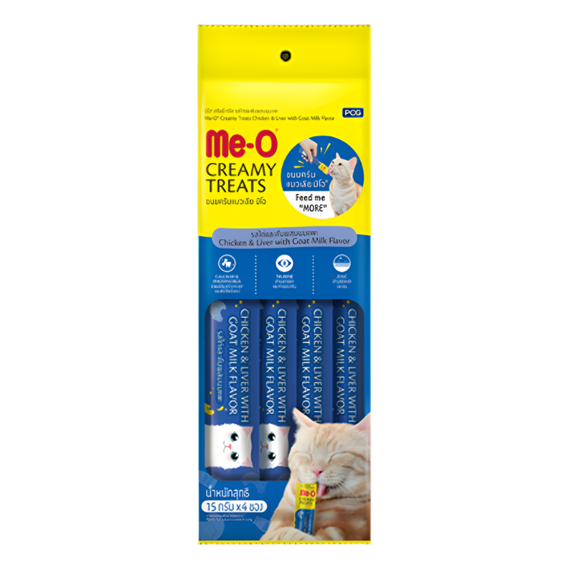 Me-O Creamy Treats Chicken & Liver with Goat Milk Flavour 15g Pack 4 sachets