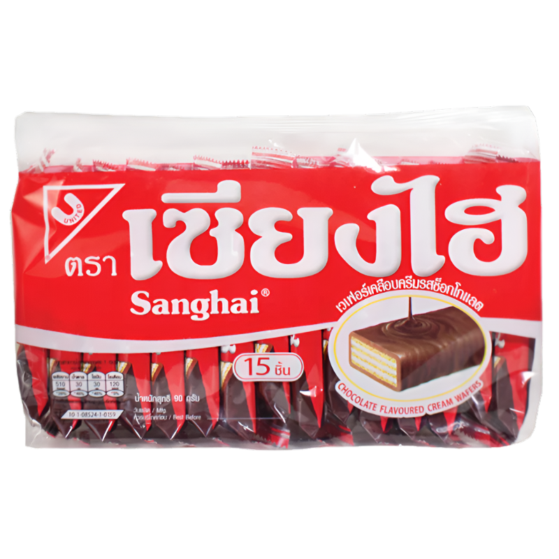 Sanghai Chocolate Flavoured Cream Wafers Size 90g Pack 15pcs