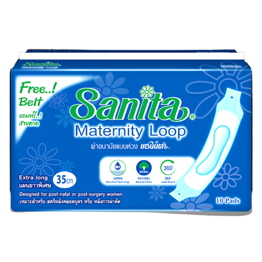 Sanita Maternity Loop Extra Long 35 cm Cottony Soft • ອອກ​ແບບ​ສໍາ​ລັບ​ແມ່​ຍິງ​ຫຼັງ​ເກີດ​ຫຼື​ຫຼັງ​ການ​ຜ່າ​ຕັດ Pack of 10 pads