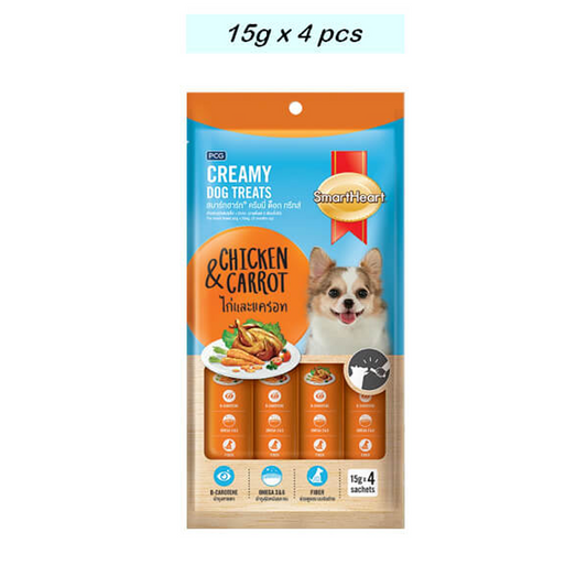 Smart Heart Creamy Dog Treats Chicken Carrot 15g x 4 Sachets