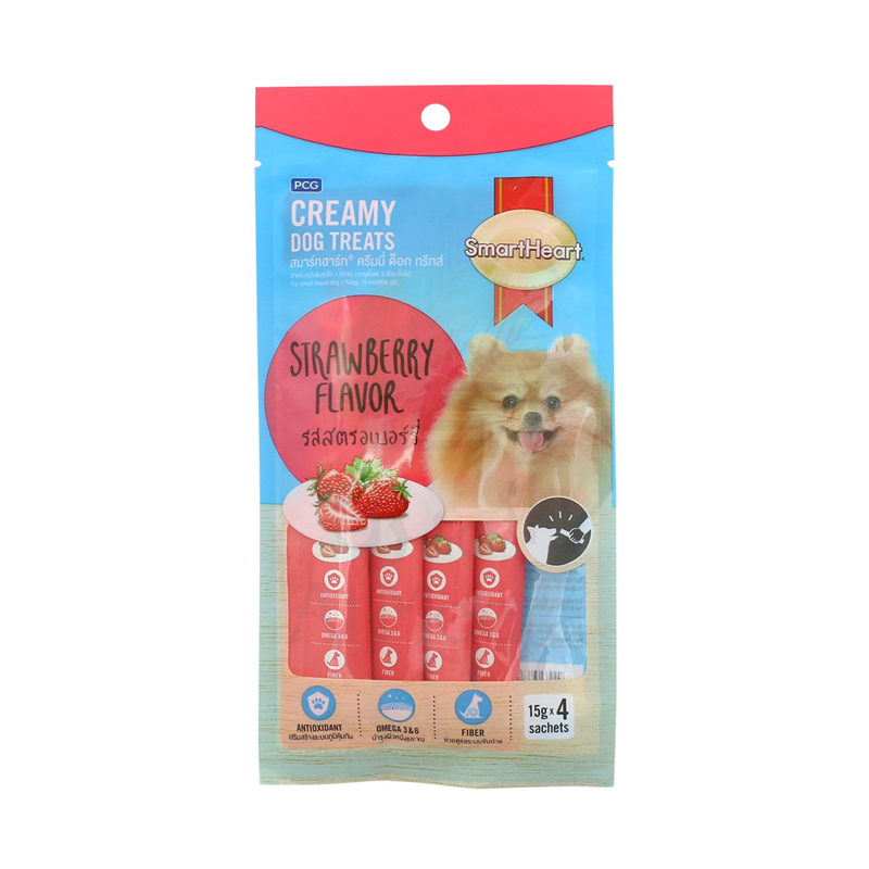 Smart Heart Creamy Dog Treats Strawberry Flavor 15g x 4 Sachets