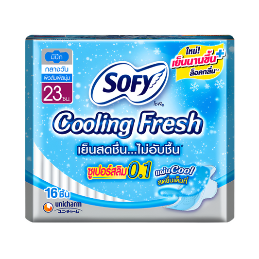 Sofy Cooling Fresh Super Slim 0.1 ຜ້າອະນາໄມທີ່ມີປີກສຳລັບມື້ ຊອງ 16pcs