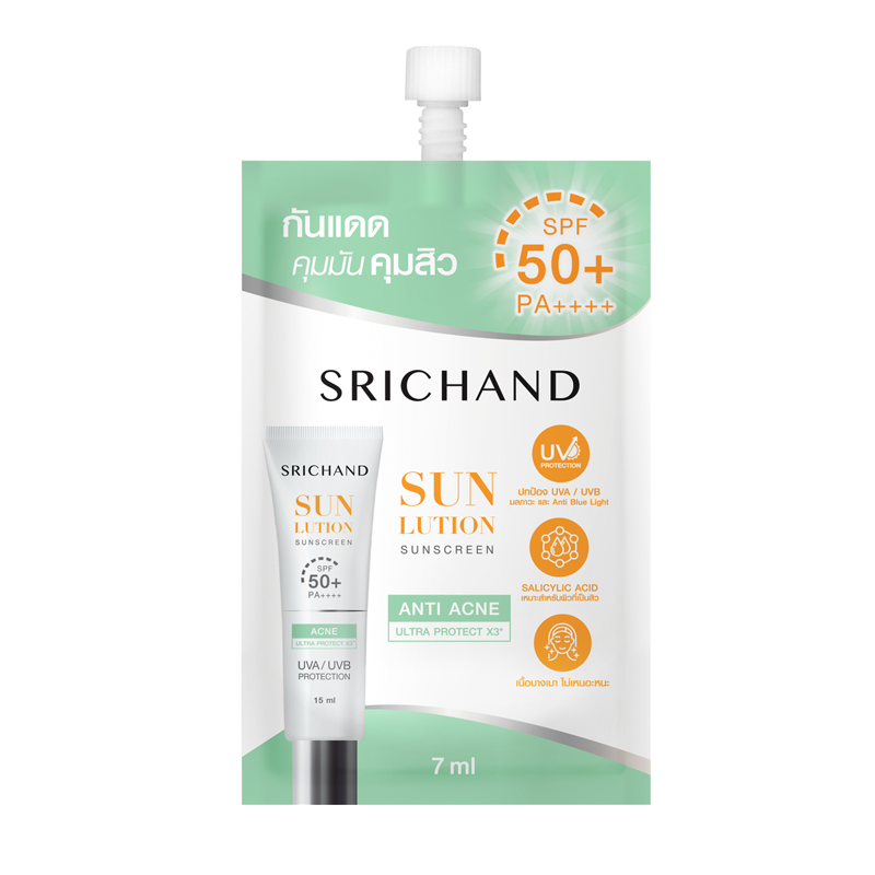 Srichand Sunlution Acne Care Sunscreen SPF50+ PA++++ 7ml ຊອງ