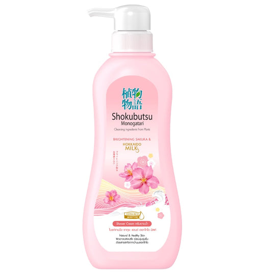 Shokubutsu Monogatari Brightening Sakura &amp; Hokkaido Milk Shower Cream ຂະໜາດ 500ml