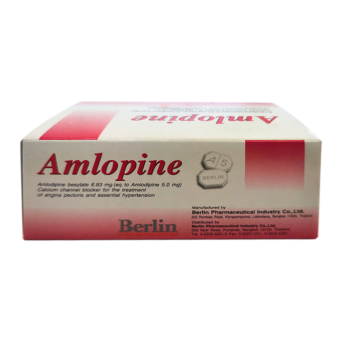 Amlopine Amlodipine besylate 6.39 mg ກ່ອງ 100 ເມັດ.