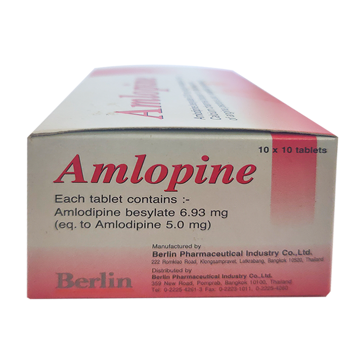 Amlopine Amlodipine besylate 6.39 mg ກ່ອງ 100 ເມັດ.