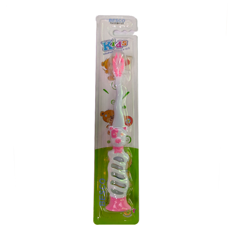 BESCO Toothbrush Kids Suitable for Children aged 4-12 Year ( Pink )