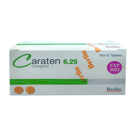 Caraten 6.25 Carvedilol boxes of 100 tablets