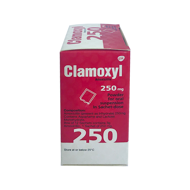 Clamoxyl Amoxicillin 250 mg Powder for oral suspension In Sachet-dose boxes of 12 Sachet-dose