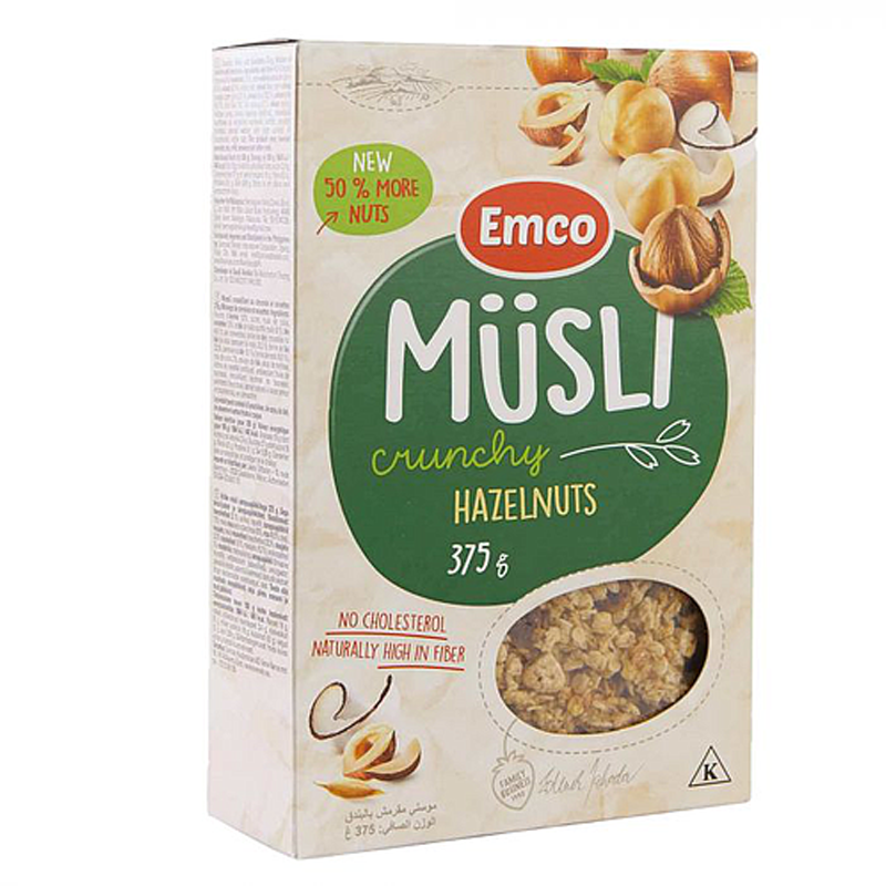 EMCO MUSLI CRUNCHY BOX HAZELNUTS 375G