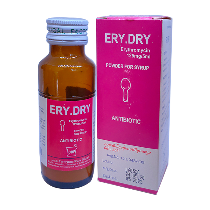 Ery.Dry Erythromycin 125mg - 5ml Powder for Syrup Antibiotic Size 60ml