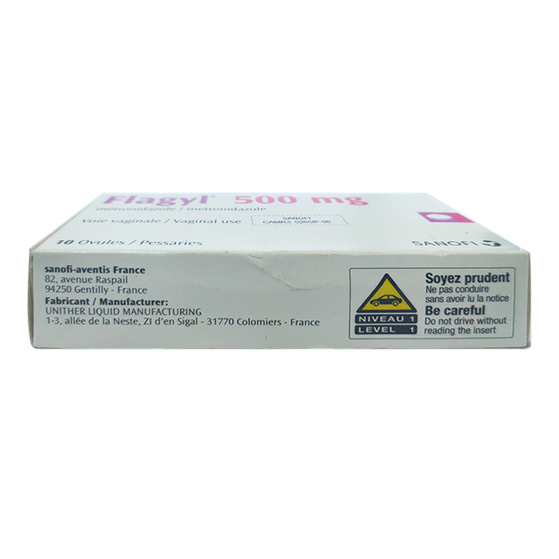 Flagyl 500 mg metronidazole Vaginal use boxes of 10 Ovules.Pessaries