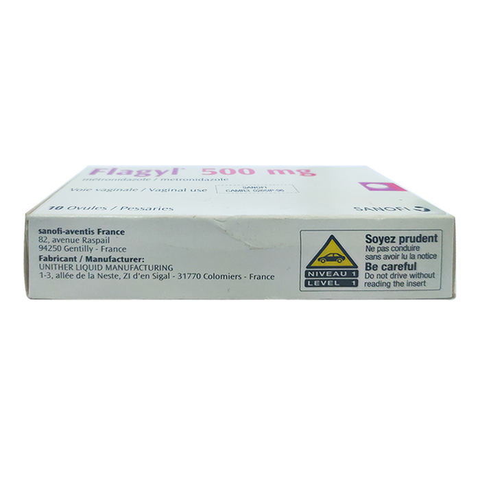 Flagyl 500 mg metronidazole ກ່ອງໃຊ້ຊ່ອງຄອດຂອງ 10 Ovules.Pessaries