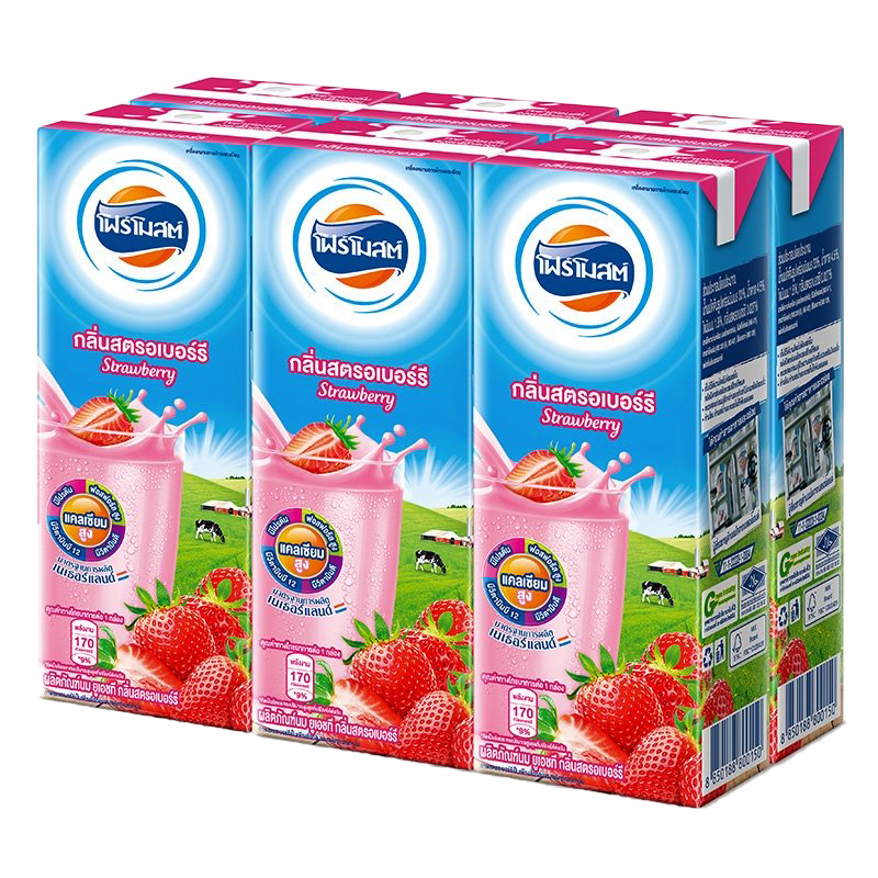 ໂຟໂມດ ນົມ UHT ລົດສະຕໍເບີຮີ່ Product 225ml Pack of 6 boxes