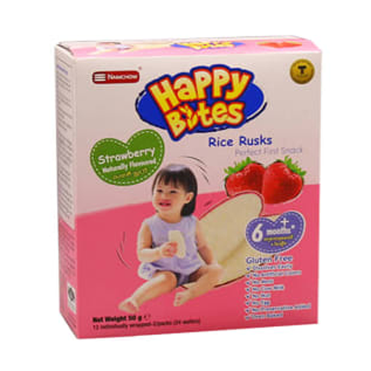 Happy Bites Rice Rusks Strawberry  Perfect First Snack 50g