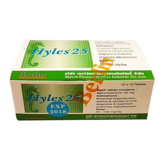 Hyles 25 mg Spironolactone boxes of 100 tablets