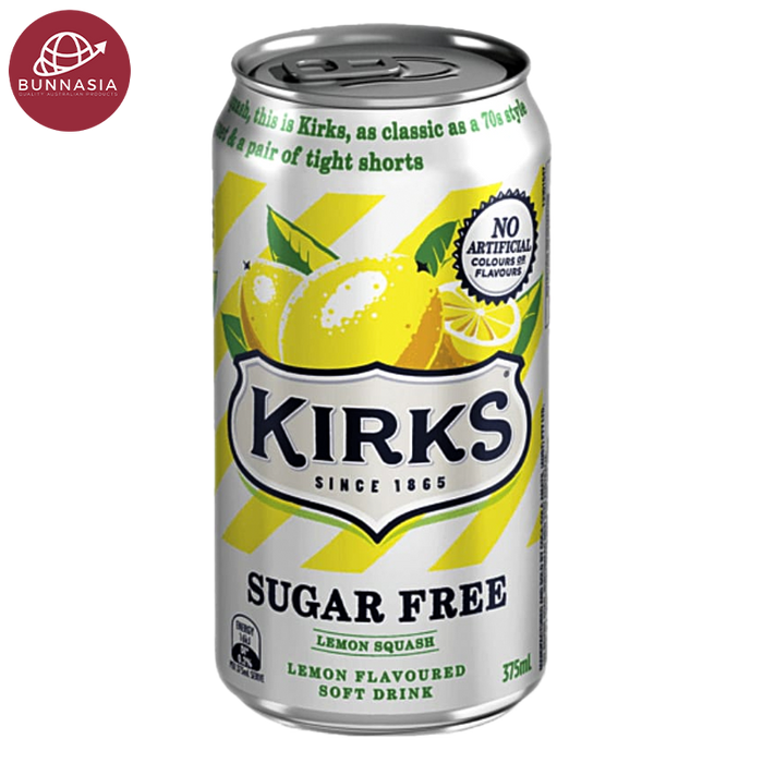 Kirks Lemon Squash Sugar Free Flavor Soft Drink Can 375ml 