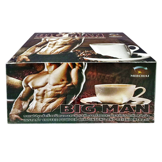 Meechai Big Man Instant Coffee Powder Mix Ginseng and Reishi Extract ize 15g Box of 10sachets