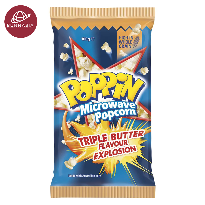 Poppin Microwave Popcorn Triple Butter Flavour 100g