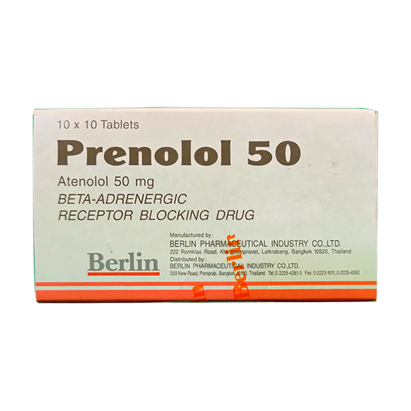 Prenolol 50 Atenolol 50 mg Beta-Adrenergic Receptor Blocking Drug  boxes 100 tablets