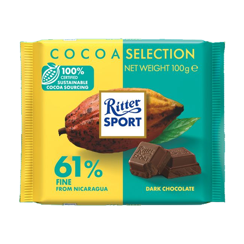 Ritter Sport Cocoa Seletion Dark Chocolate 61% Fine From Nicaragua 100g