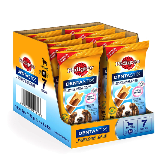 Pedigree Dentastix Medium Breed 10-25 kg Daily Oral Care (Chew Sticks) ຂະໜາດ 180g 7Sticks Box of 12bag