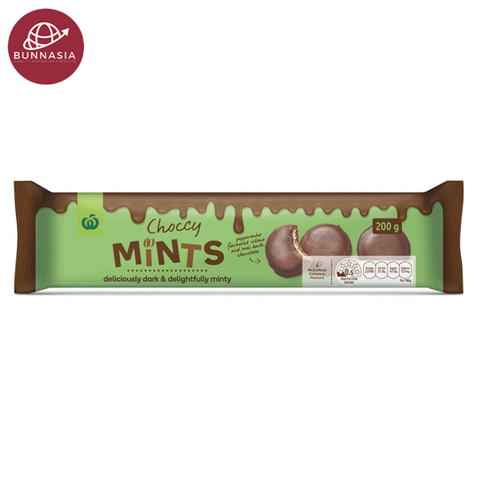 Woolworths Choccy Mints pepper mint flavoured crime & real dark chocolate 200g