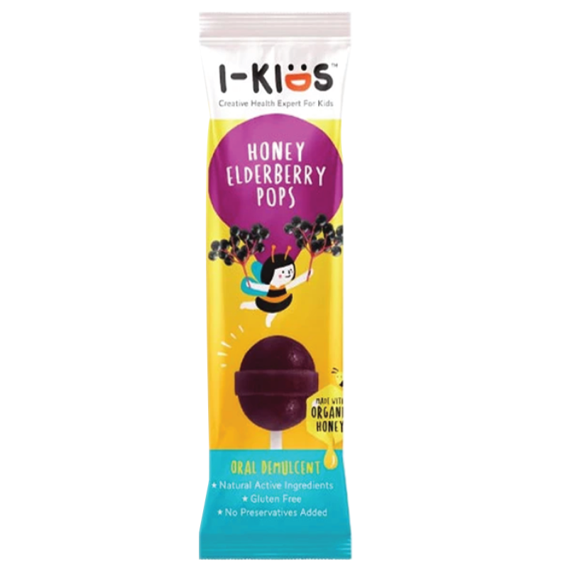 I-Kids Pop Honey Elderberry Pops ເຂົ້າຫນົມອົມປະສົມກັບສານສະກັດຈາກທໍາມະຊາດ Honey Elderberry