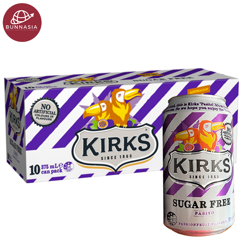 kirks Sugar Free Pasito Passionfruit Flavour Soft drink 375ml Pack 10 cans